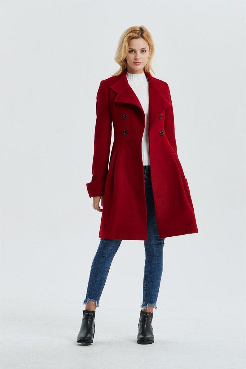 Red wool coat, wool coat women, military coat, winter coat women, women coat, Modern wool coat, Warm winter coat, Custom coat C1329 image 7
