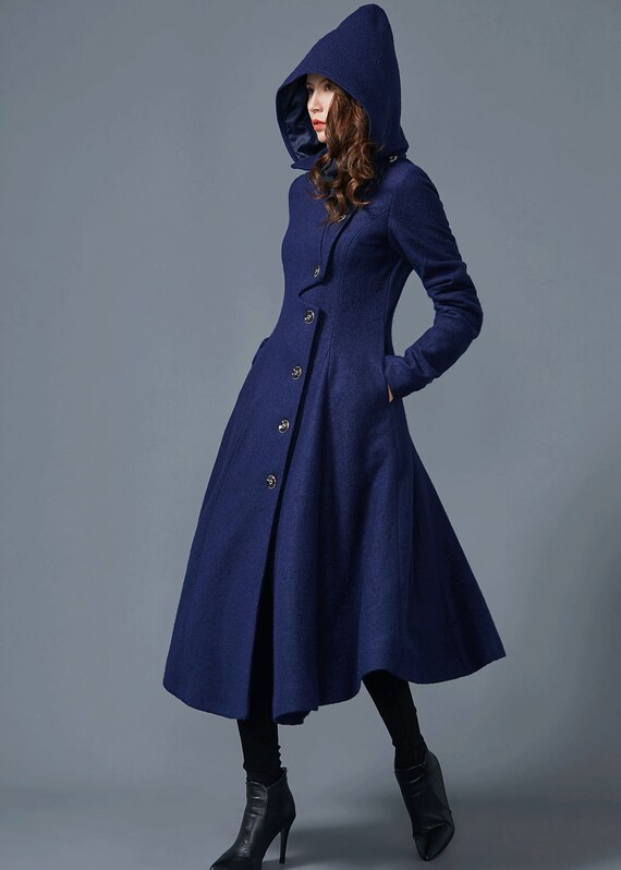 Wool Coat, Burgundy Long Wool Coat, Fit and Flare Coat