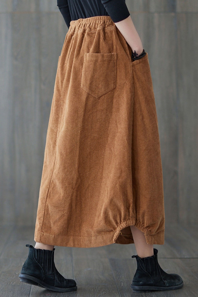 Brown Corduroy Skirt, Maxi Corduroy skirt, Autumn winter Corduroy Skirt, Casual Corduroy Skirt, Plus size Corduroy Skirt with Pockets C1820 image 7
