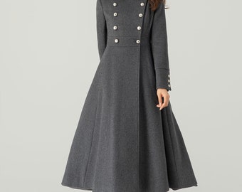 Grey Long Wool Coat, Winter Wool Coat, Womens Coat, Fit and Grey Long Wool Coat, Winter Wool Coat, Womens Coat, Fit and