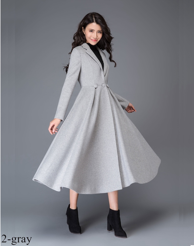 Long Wool Princess Coat, Swing wool Coat, Fit &Flare Coat, Women's Winter Wool Coat, Winter Wedding Coat, Retro Maxi wool Coat C996 1. Grey