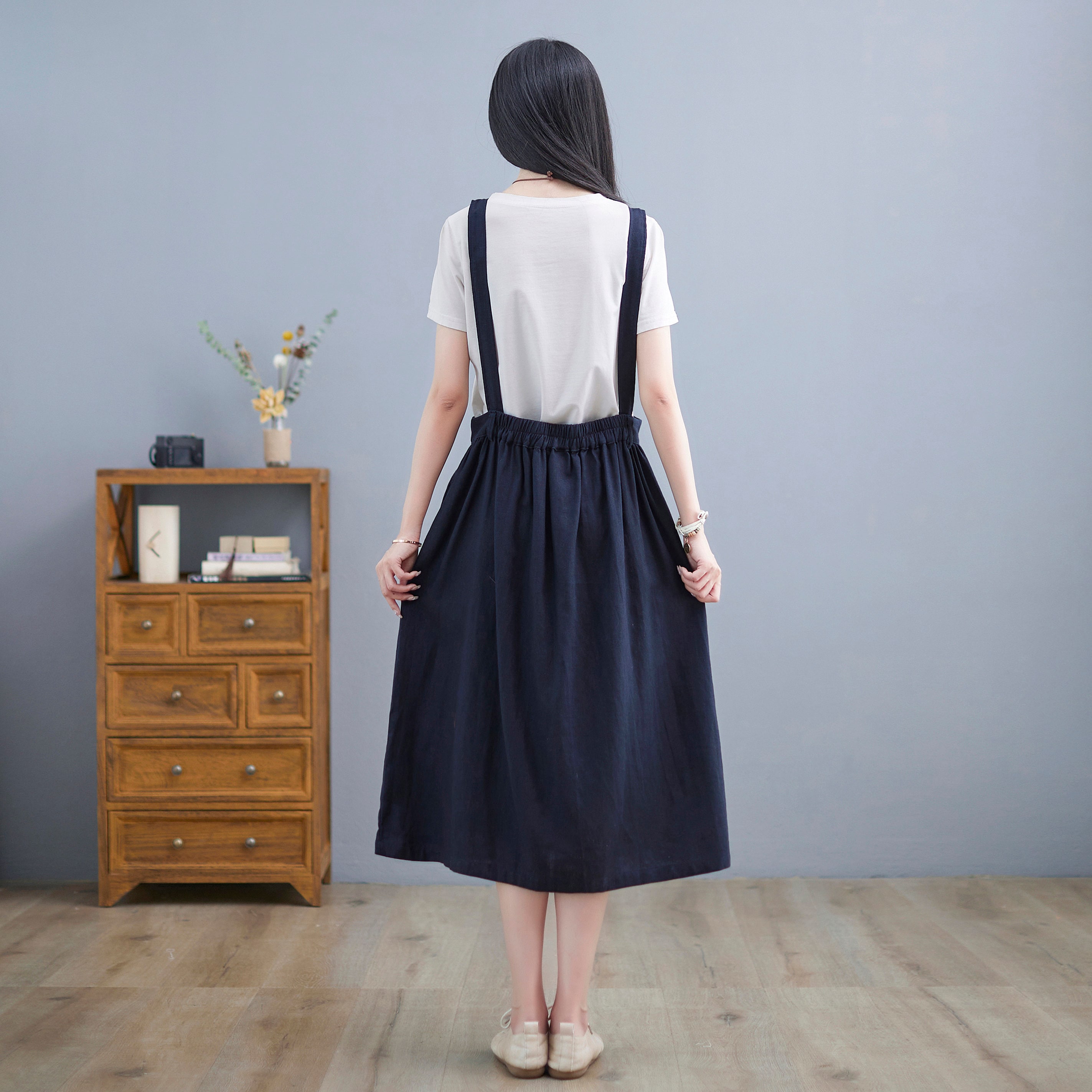 Pinafore Dress- Pink Linen main image 0