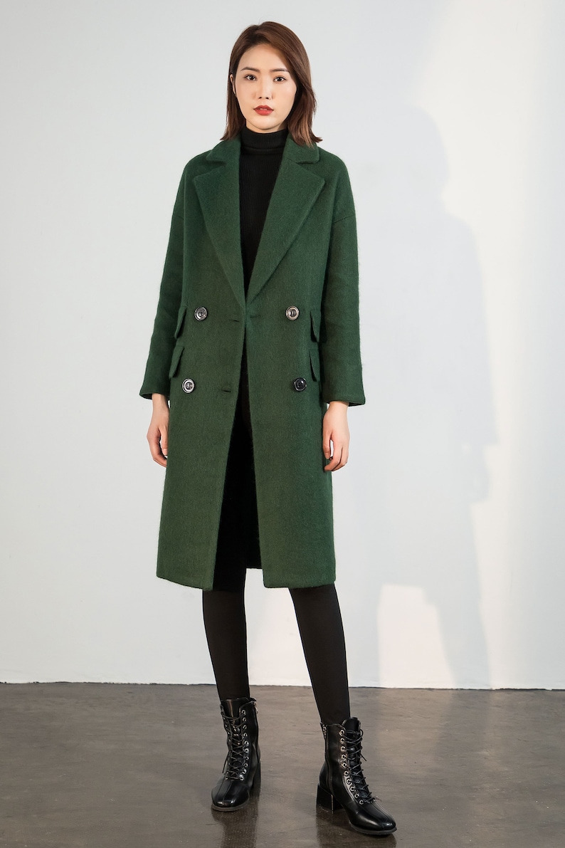 Wool Coat Green Long Wool Coat Warm Winter Coat Women Etsy
