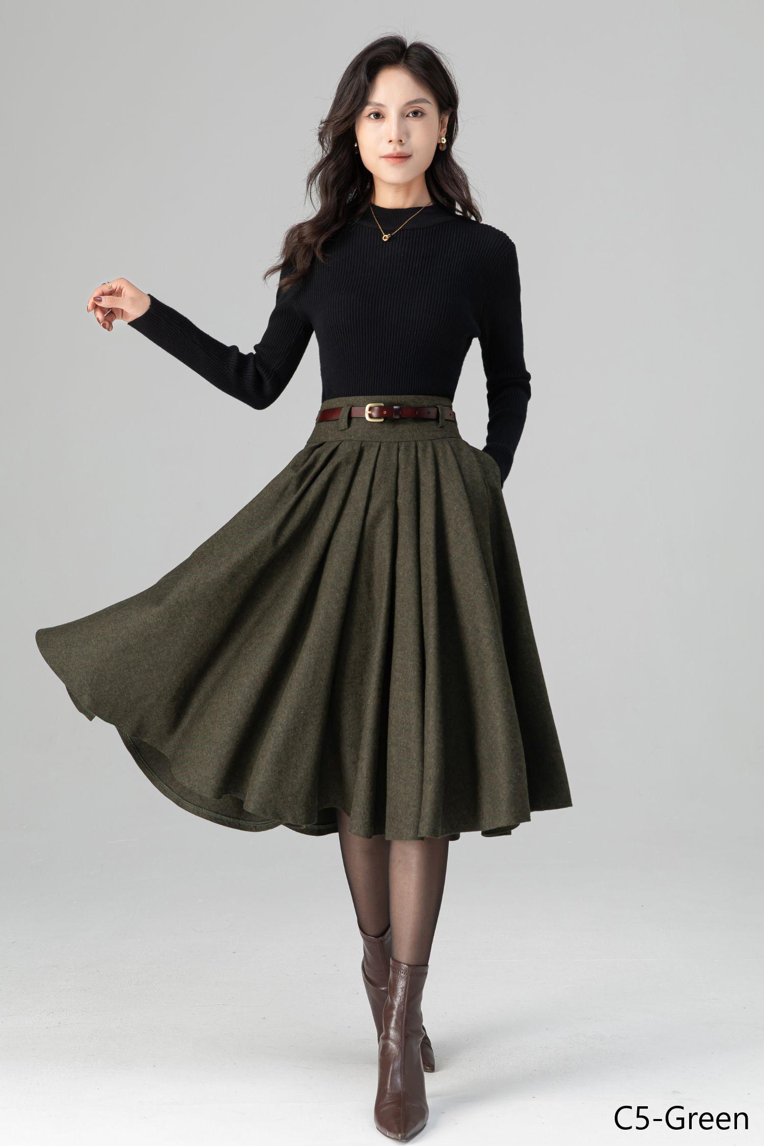 Jupe Crayon à Carreaux Pour Femme - Taille Haute, Longueur Genoux, Fente Dos, Laine Et Polyester, Hiver 2025