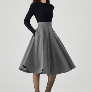 Knee Length Skirt, Wool Skirt Women, Skater Skirt, Pleated Wool Skirt, Gray Skirt, Autumn Skirt, High Waisted Skirt, Made to Order C3549 image 6