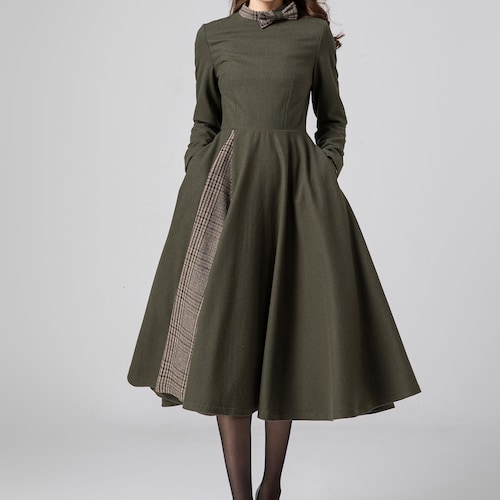 elegant winter dress Black Wool Midi with Fit and Flare Silhouette for Style Black / S from office wear to formal events. What to Wear to a