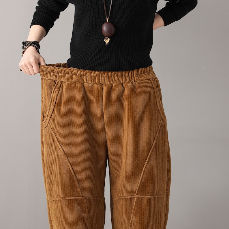 Winter Slacks Corduroy pants, Retro Thicken Corduroy Pants, women Loose Pants, Brown pants, Handmade Pants, Ylistyle C1812 image 6