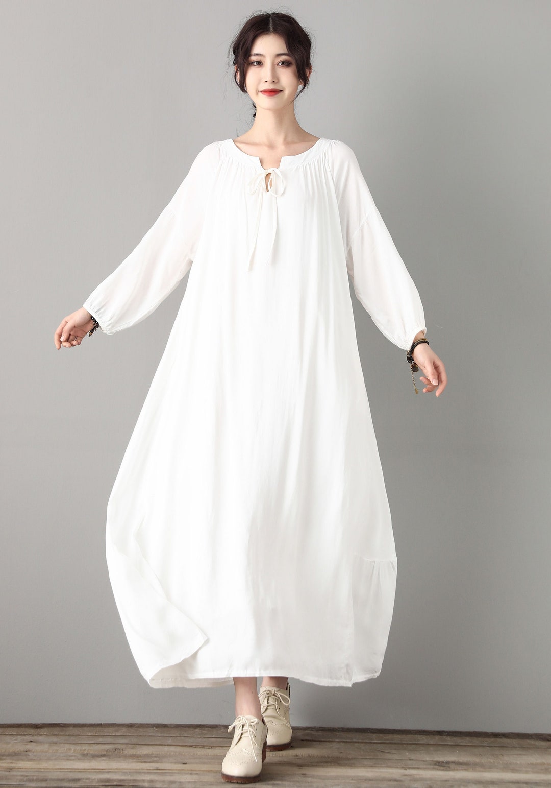 White Linen Dress, Long Sleeves Linen Maxi Dress, Maternity Dress ...