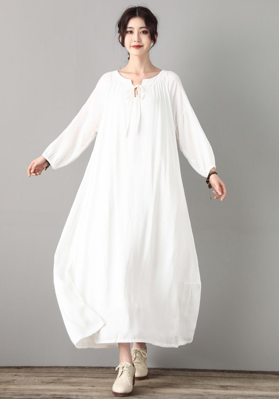 White Linen Dress Long Sleeves Linen Maxi Dress Maternity - Etsy