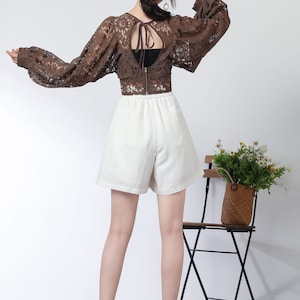 brown lace top, short tops, boho top, long sleeves lace blouse, summer romantic top for women, v neck crop tops, lace clothing c3327 image 7