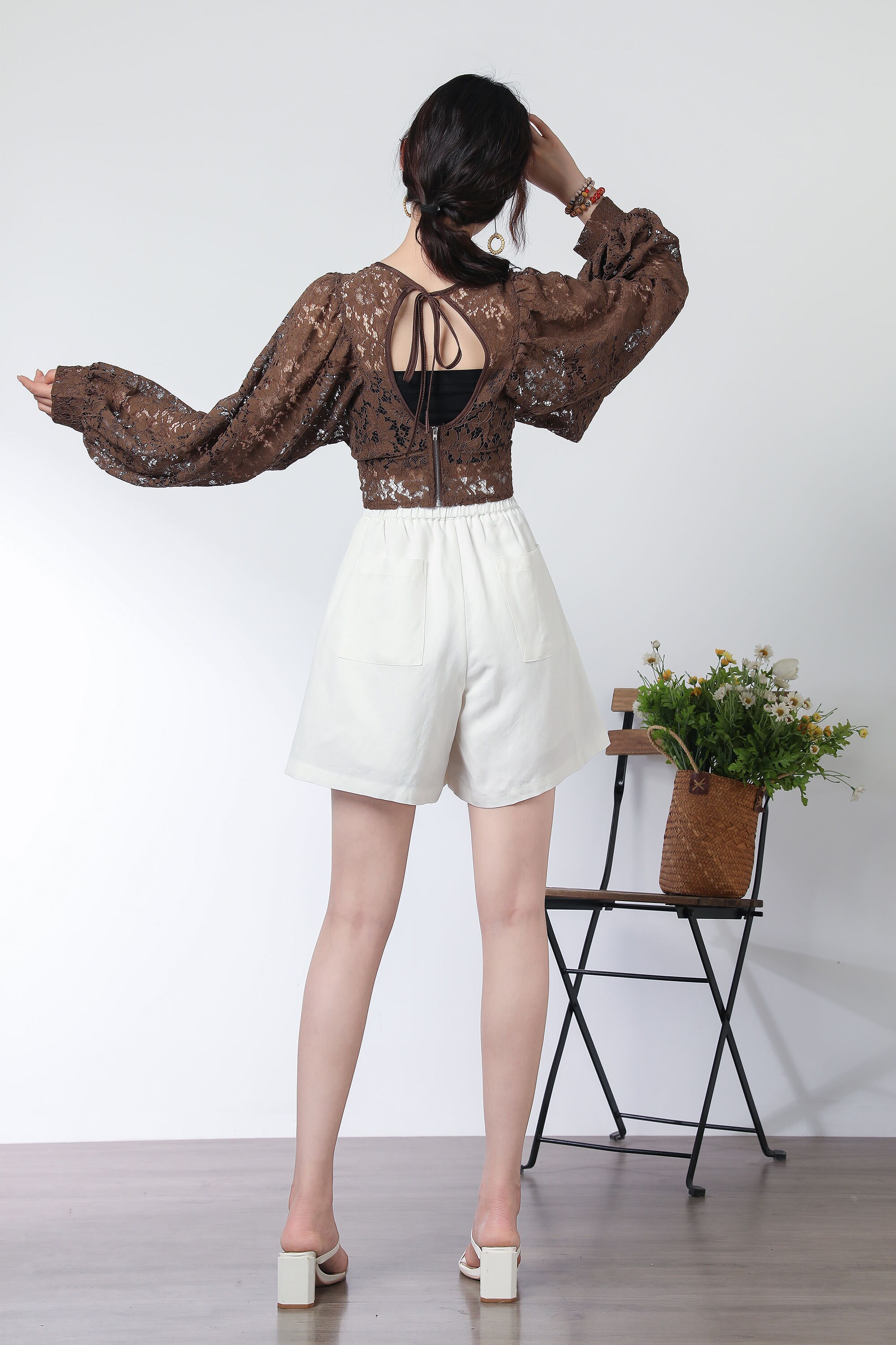 Brown Lace Top, Short Tops, Boho Top, Long Sleeves Lace Brown Lace Top, Short Tops, Boho Top, Long Sleeves Lace