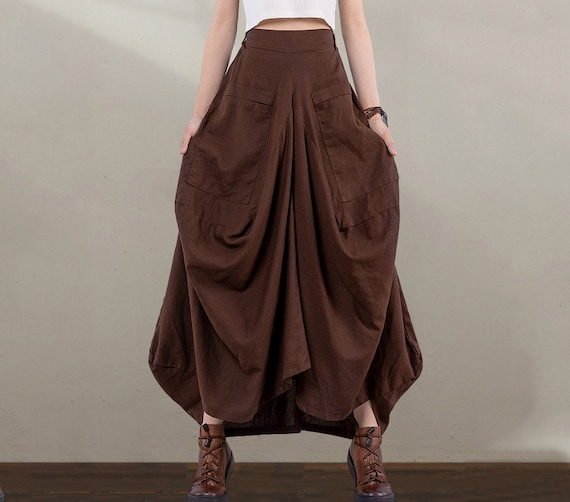 Linen Skirt, Maxi Linen Skirt, Asymmetrical Linen Skirt