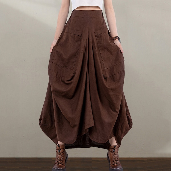 Linen skirt, Maxi Linen Skirt, Asymmetrical Linen skirt, Long Linen skirt, summer skirt, brown linen skirt, Women skirt, handmade skirt C062