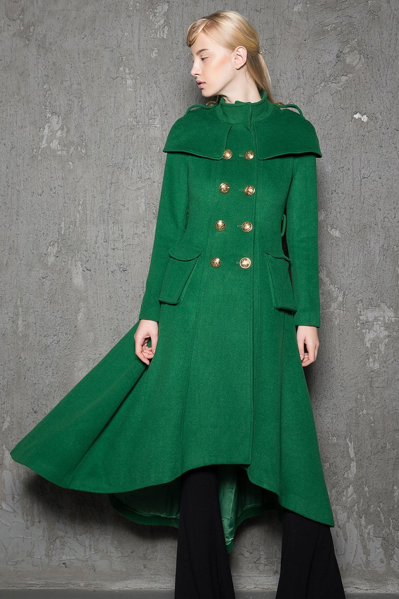Green Long Coat Emerald Capelet Coat Designer Tailored Etsy
