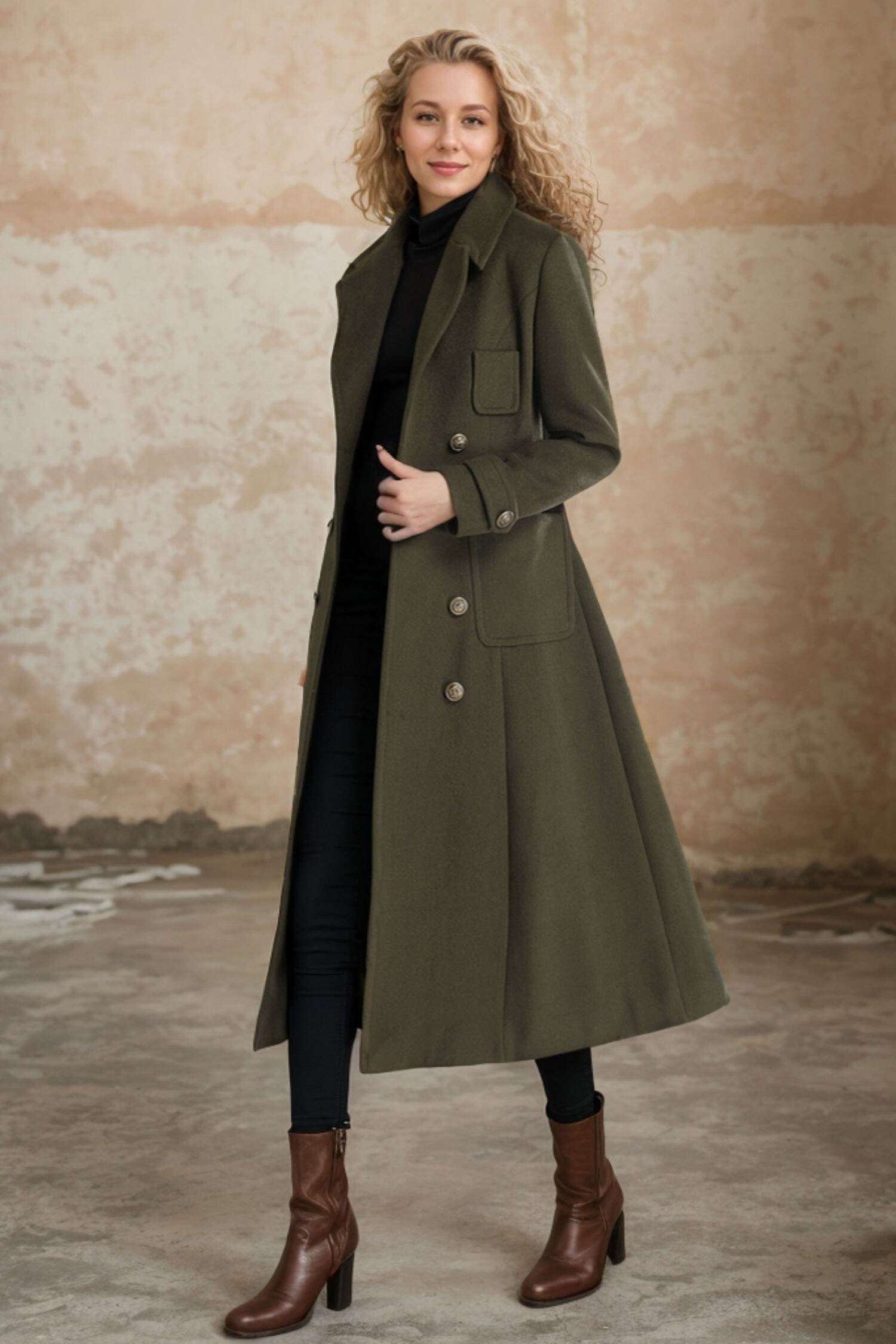 Army Green Wool Coat for Women, Wool Military Coat, Winter Army Green Wool Coat for Women, Wool Military Coat, Winter