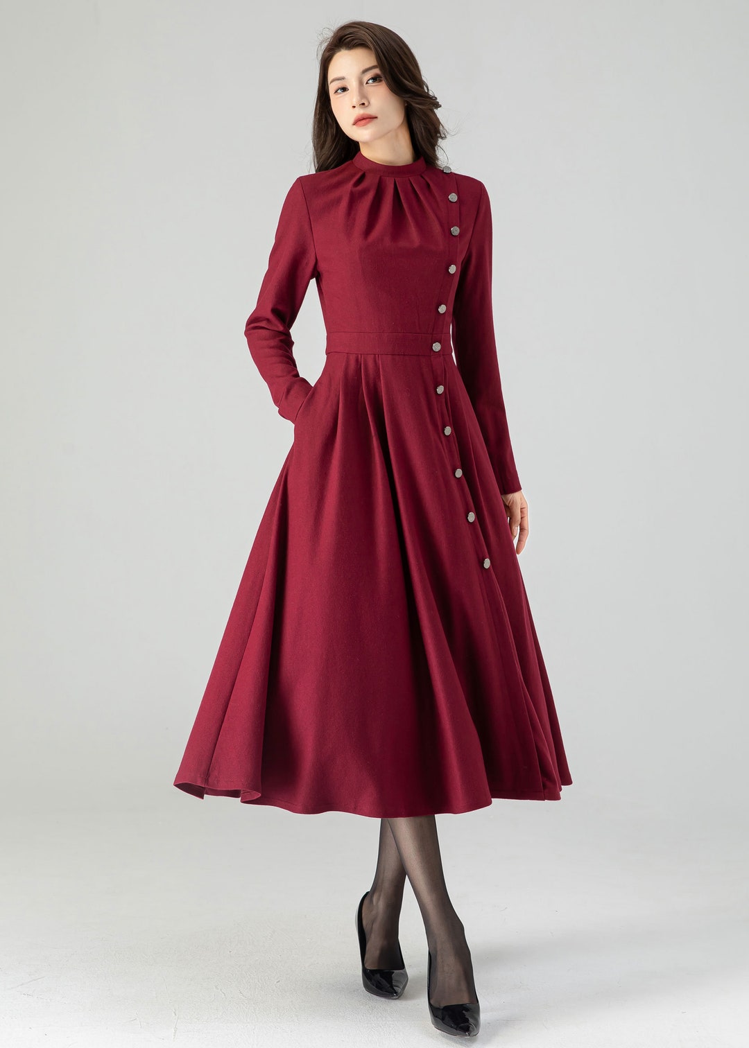 Abito rosso in lana, Abito midi in lana, Abito lungo in lana