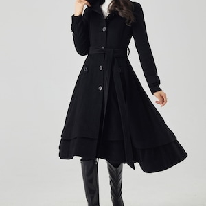 Wool Coat, Wool coat women, Hooded Wool Coat, Asymmetrical wool coat, Warm Wool Coat, Winter Coat Women, Womens Wool Coat, Ylistyle C2992 Black