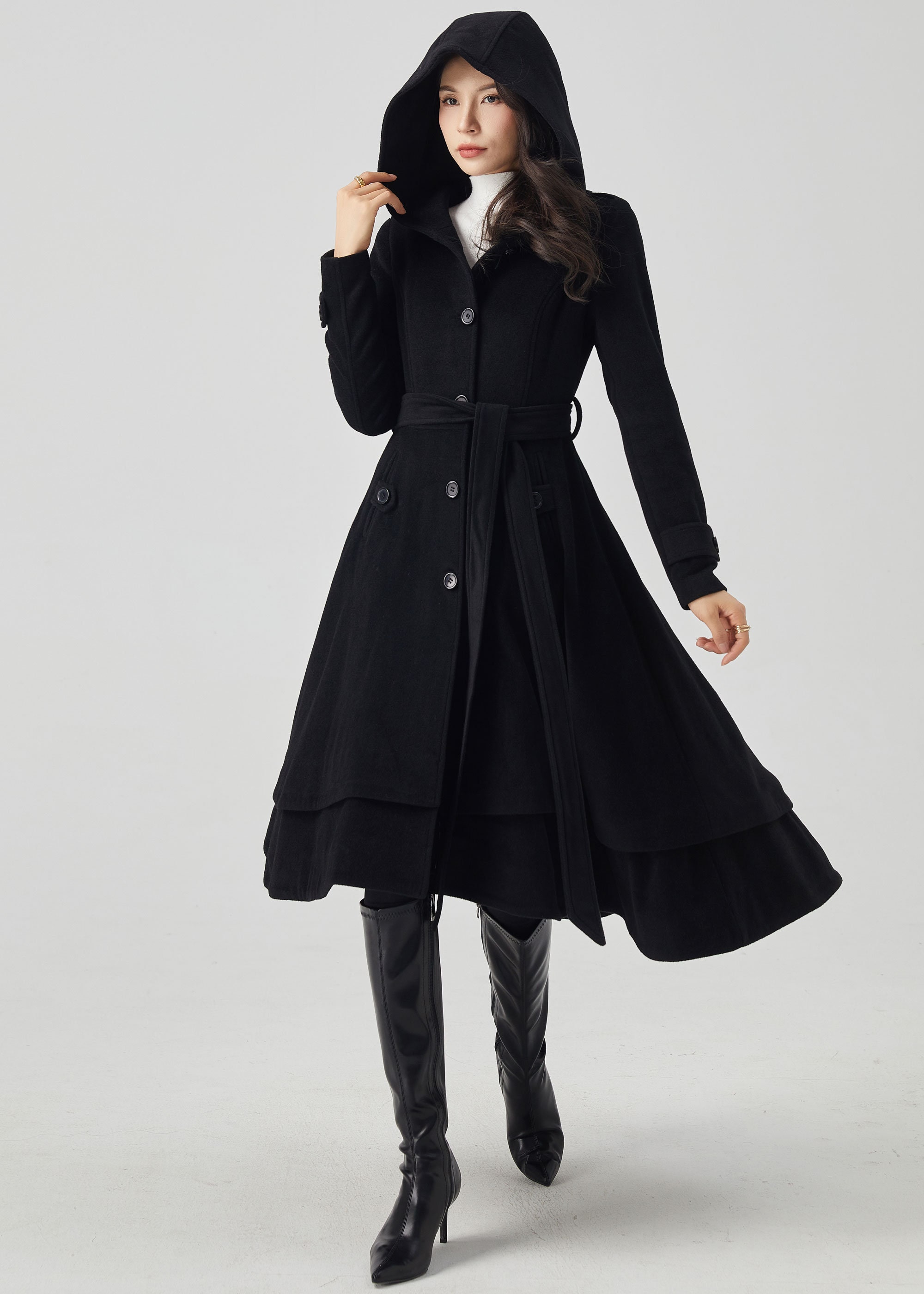 Wool Coat, Wool Coat Women, Hooded Wool Coat, Asymmetrical Wool