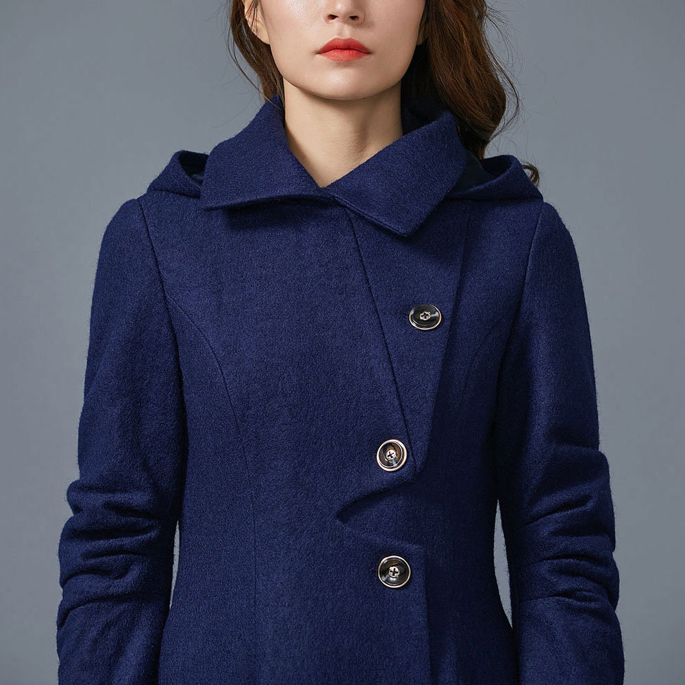 WoolOvers Hooded Boiled Wool Coat Blue