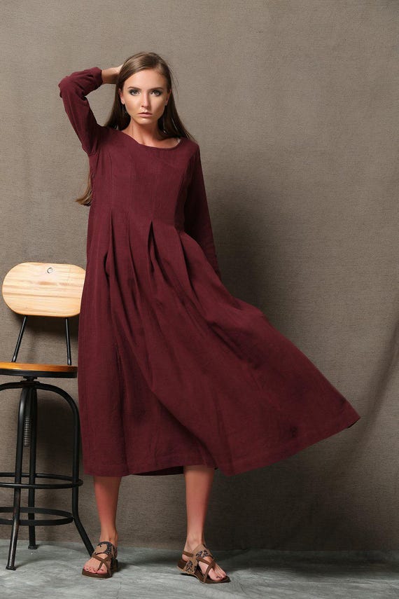 maroon fitted dress Bilbao Long Sleeve Mini Dress Burgundy