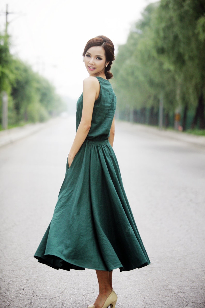 Emerald Green Linen Dress