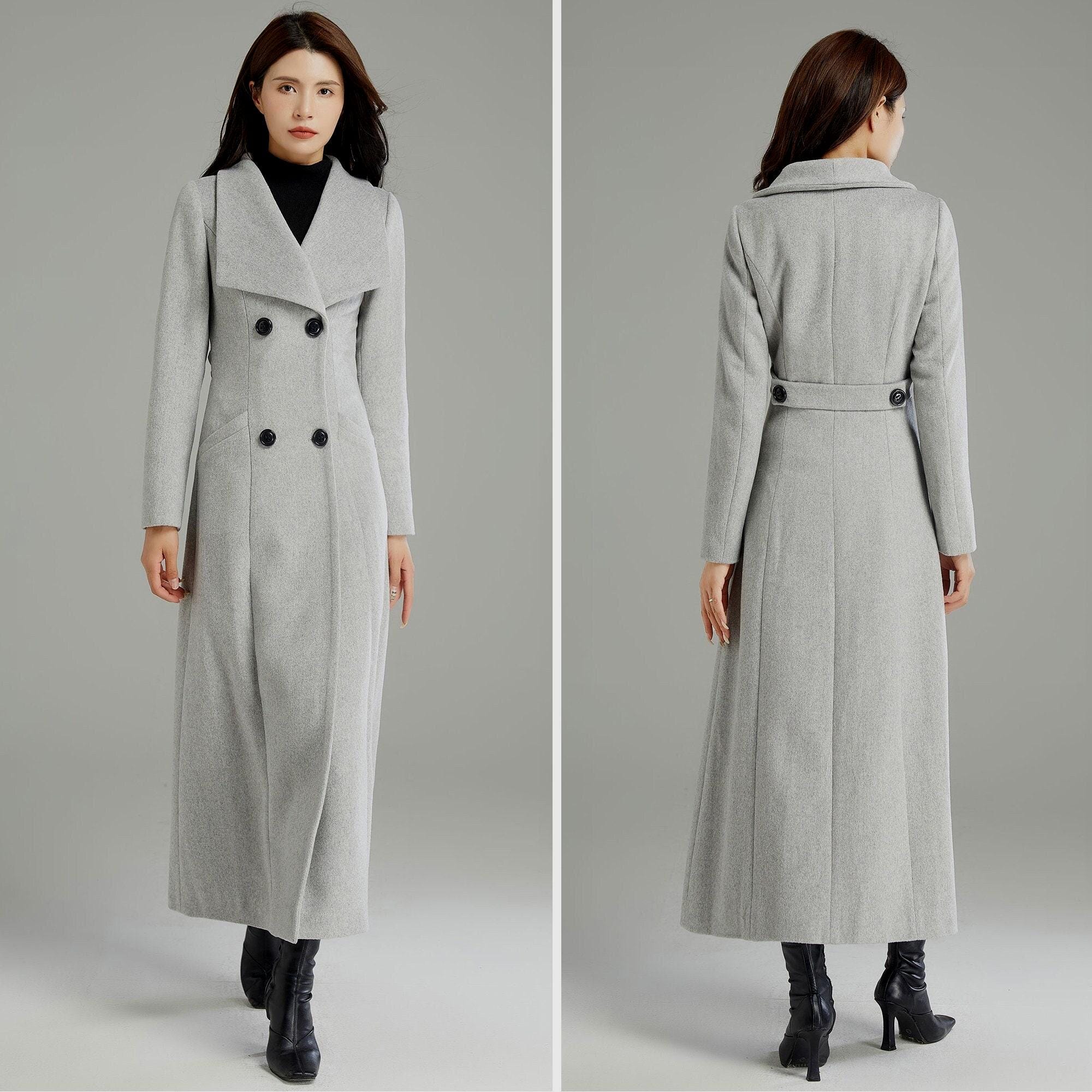 ジャケット・アウター DOUBLE WOOL LONG COAT - GREY Gray Long Wool Coat Women, Wool Trench Coat, Double Breasted