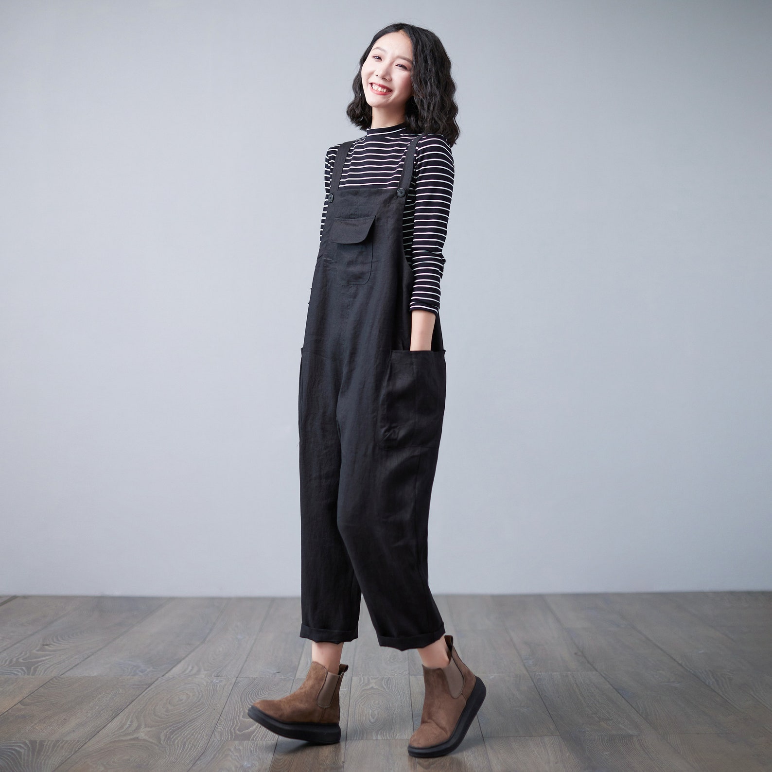 Black Linen Overalls Women Plus Size Overalls Linen Etsy