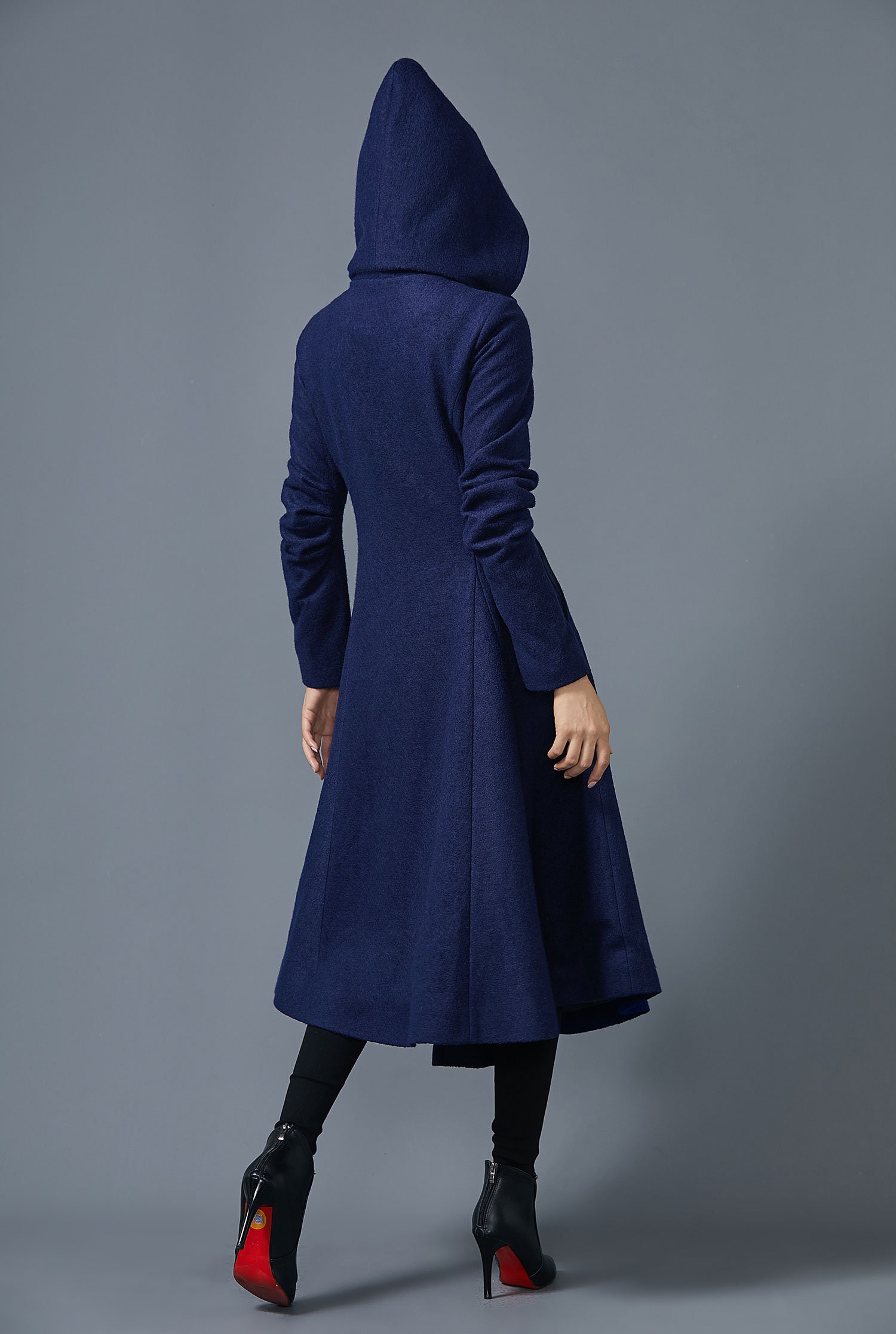 Hooded Wool Coat Women, Blue Wool Winter Coat, Asymmetric Hooded Wool Coat Women, Blue Wool Winter Coat, Asymmetric