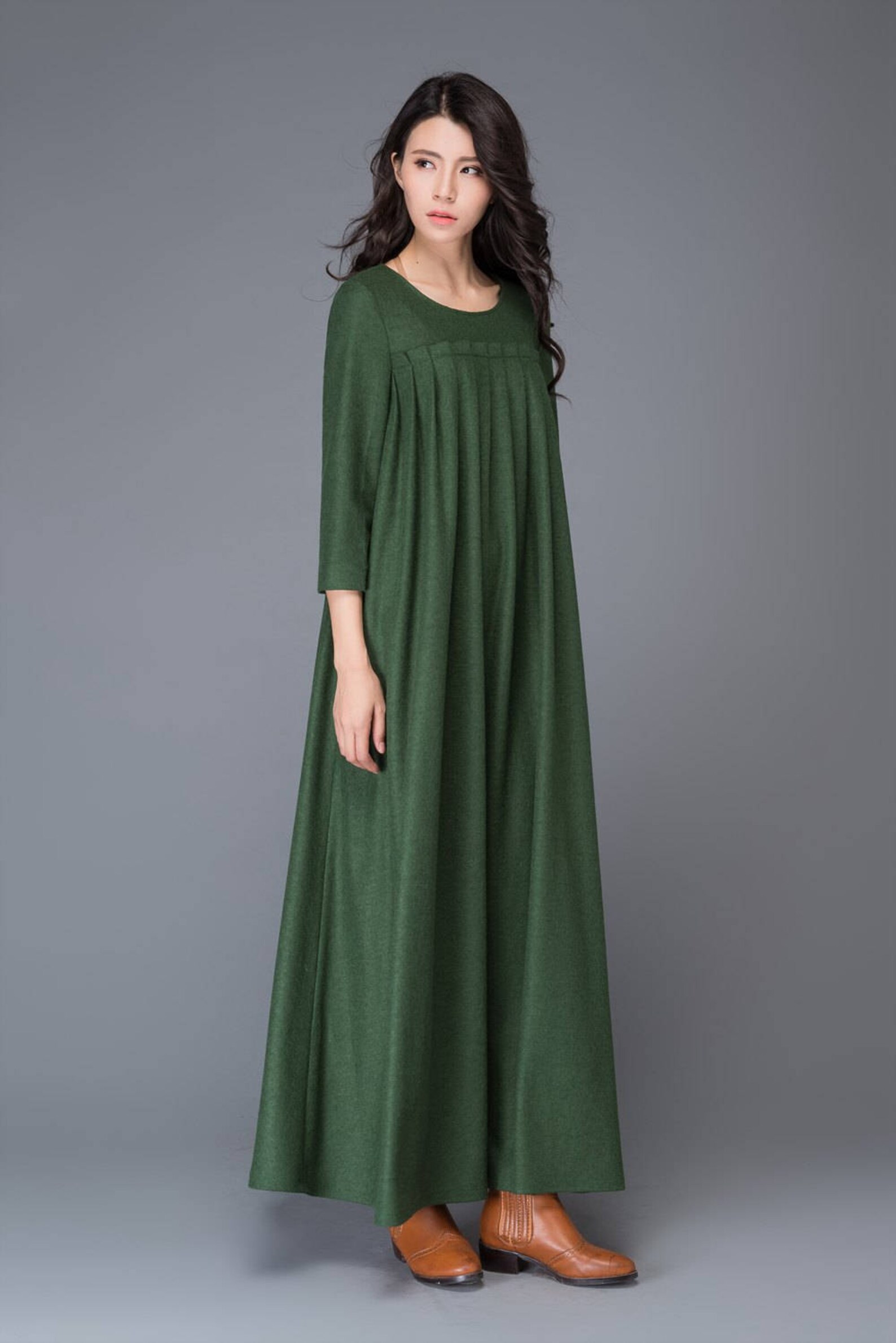 Groene jurk Wol jurk winter jurk maxi jurk dames jurk Etsy
