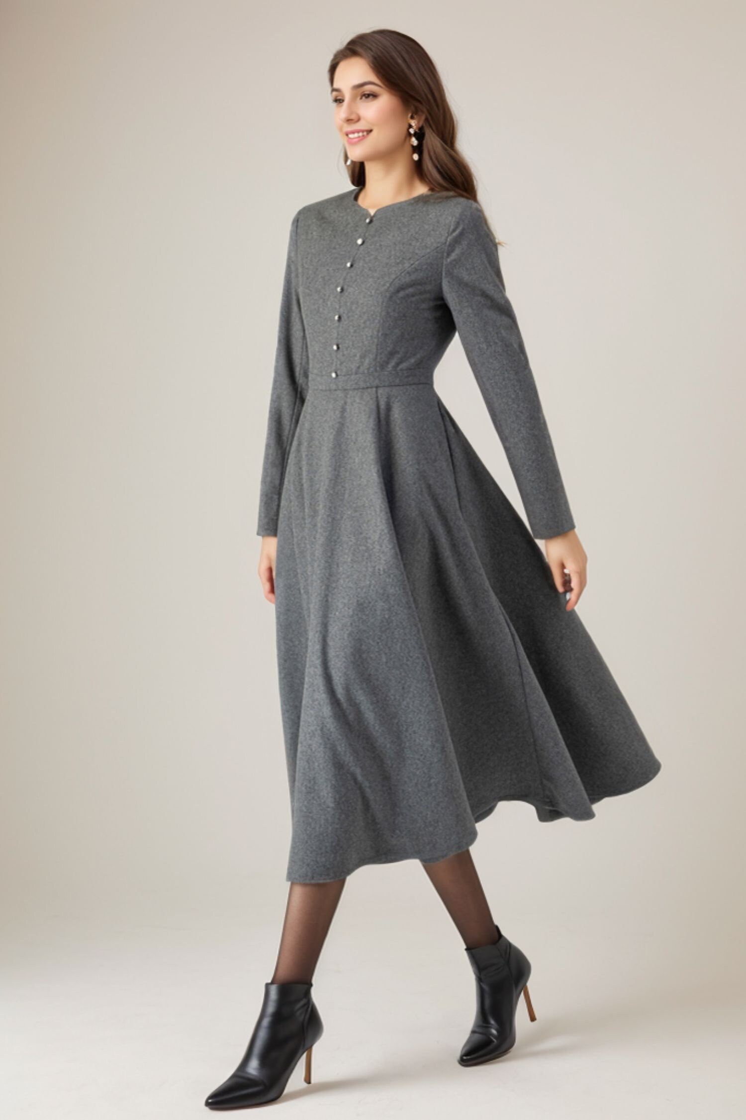 INES - SILK WOOL FLARE DRESS – HARUNOBUMURATA