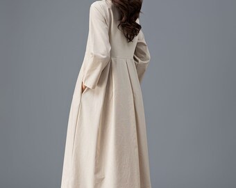 【i:na】todayful Linen Gown Coat-BEIGE Amazon.com: HANK Maxi Linen Coat Dress for Women, Jacket with Long
