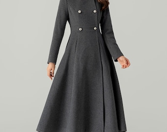 Hooded Wool Coat, Long Wool Coat, Winter Coat women, Double Breasted Wool Coat, Coat with pockets, Work outwear, Custom Coat, Ylistyle C3704
