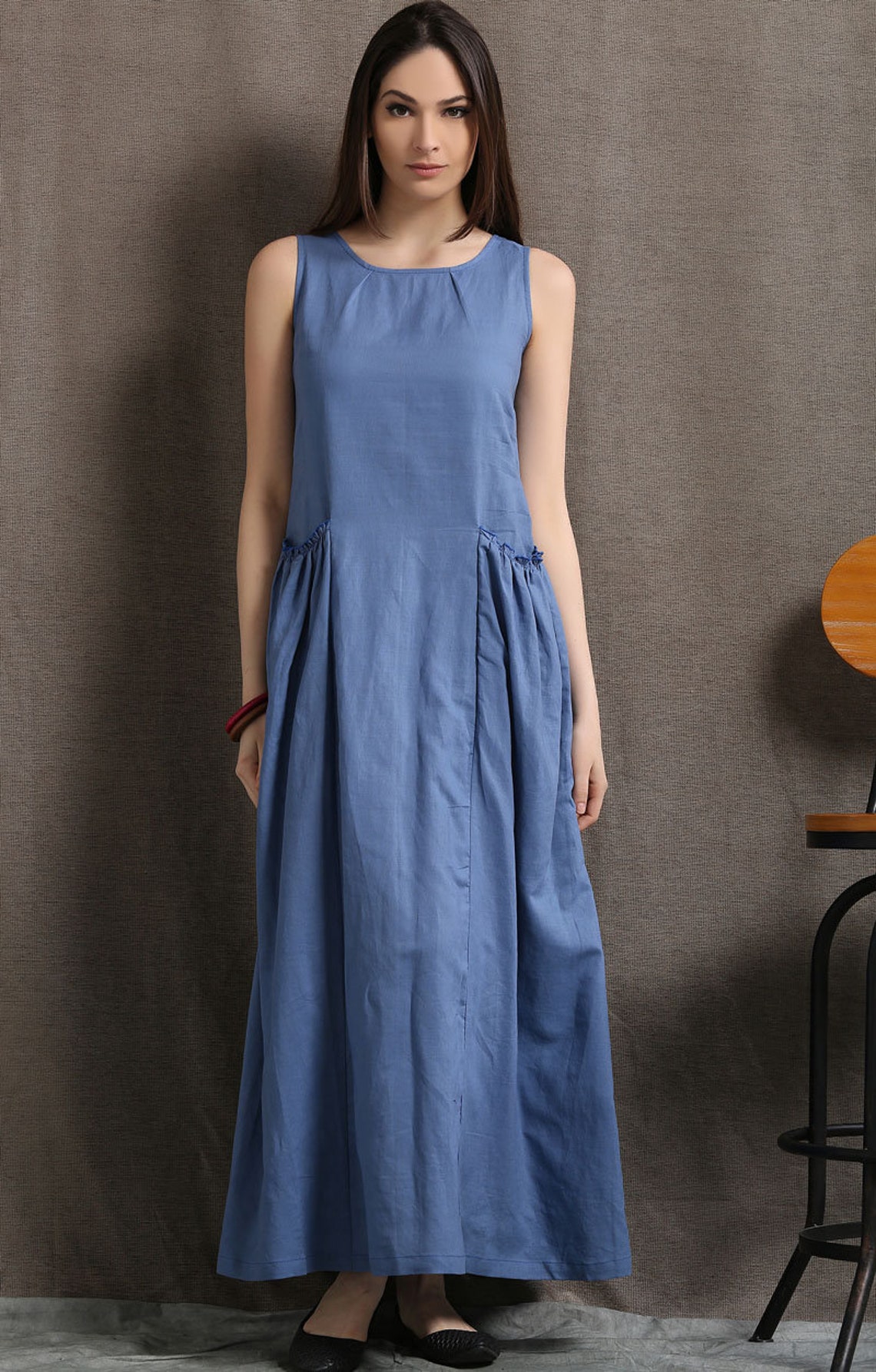 Maxi Linen Dress Blue Long Casual Comfortable Sleeveless | Etsy