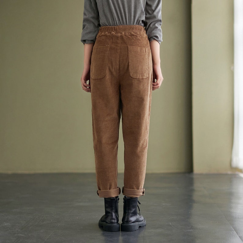 Brown Corduroy Pants, High waist Corduroy Pants women, Loose pants, Casual Corduroy pants, plus size pants, Custom pants C2432 image 3
