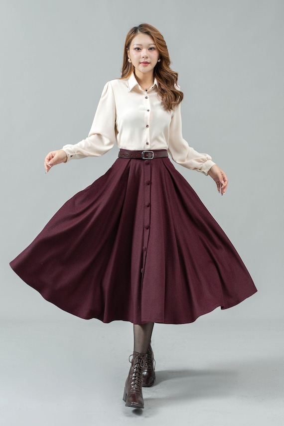 Burgundy winter/autumn midi wool skirt 4528 Burgundy winter/autumn midi wool skirt 4528