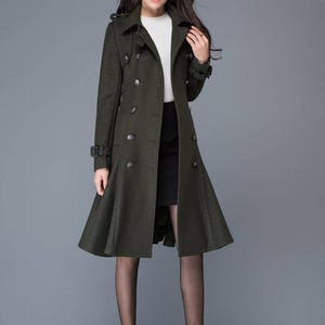 Wool coat women, Double breasted wool coat, winter coat women, Military Coat, Green wool coat with pockets, handmade wool coat C1028 image 4