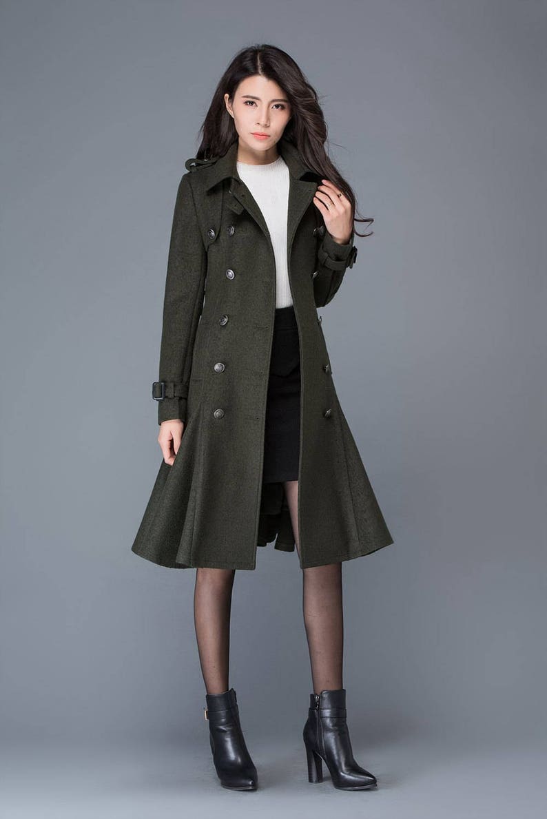 Wool coat women, Double breasted wool coat, winter coat women, Military Coat, Green wool coat with pockets, handmade wool coat C1028 image 4