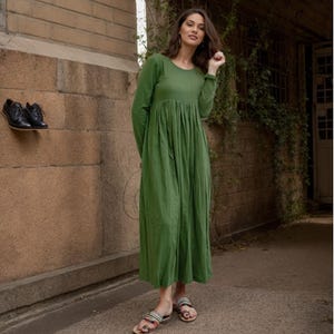 Green Linen Maxi Swing Dress - Flowy A-Line Design 5513 Green Linen Maxi Swing Dress - Flowy A-Line Design 5513