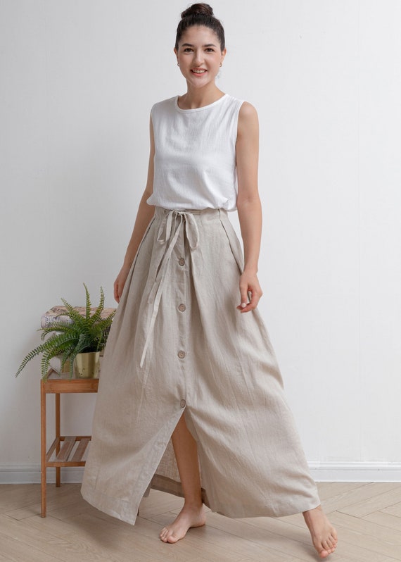 High Waist linen skirt with buttons 5731 High Waist linen skirt with buttons 5731
