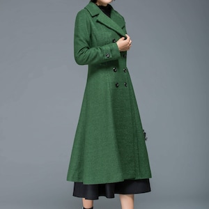 Wool coat, Long wool coat, winter coat women, womens coat, wool coat women, classic coat, green coat, double breasted coat, Ylistyle C1171 image 2