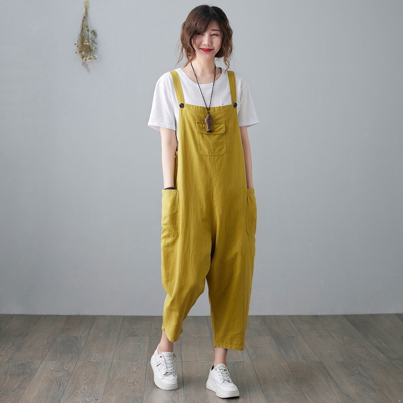 Linen Jumpsuit Women Casual Casual Linen Overalls Loose Fit Etsy