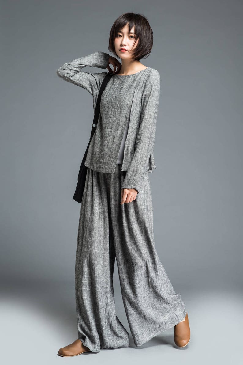 Women's Linen Palazzo pants, Long linen pants, Wide Leg pants, Linen pants, Gray pants, handmade pants, summer spring pants C1202 C1-Gray-C1202