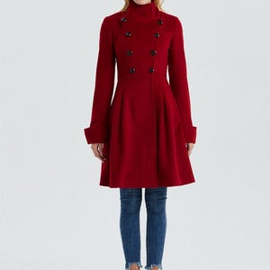 Red wool coat, wool coat women, military coat, winter coat women, women coat, Modern wool coat, Warm winter coat, Custom coat C1329 image 2