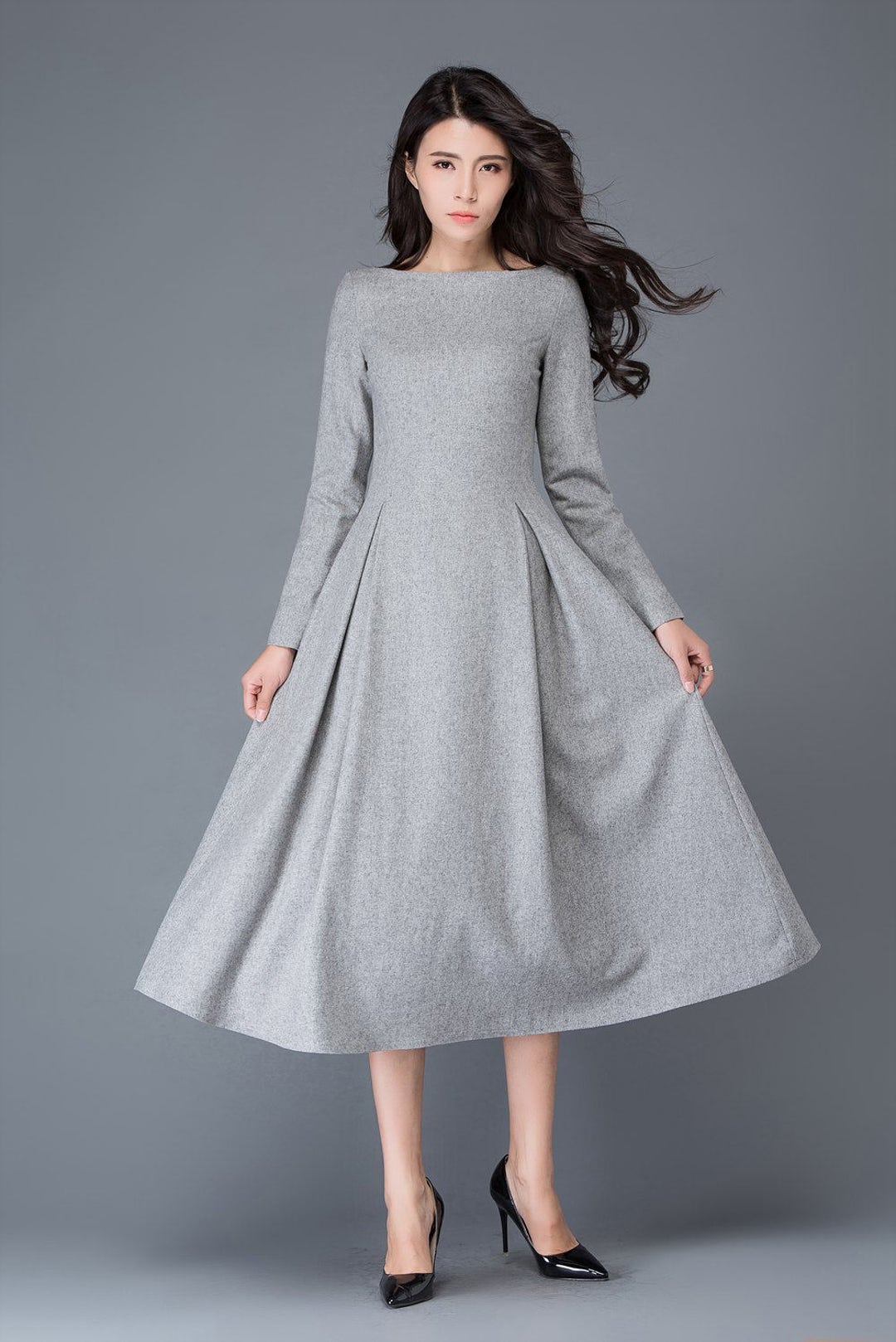 Wool Dress, Gray Midi Wool Dress, Long Wool Dress, Autumn Winter Wool ...
