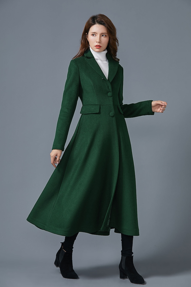 Dark green wool coat, Long wool coat, Warm winter coat, ladies coat, Womens wool coat, Wool coat with pockets, handmade coat, Ylistyle C1614 image 2