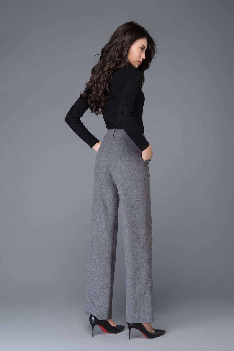 Gray Wool Pants High Waisted Pants Maxi Pants Wool Pants Etsy UK