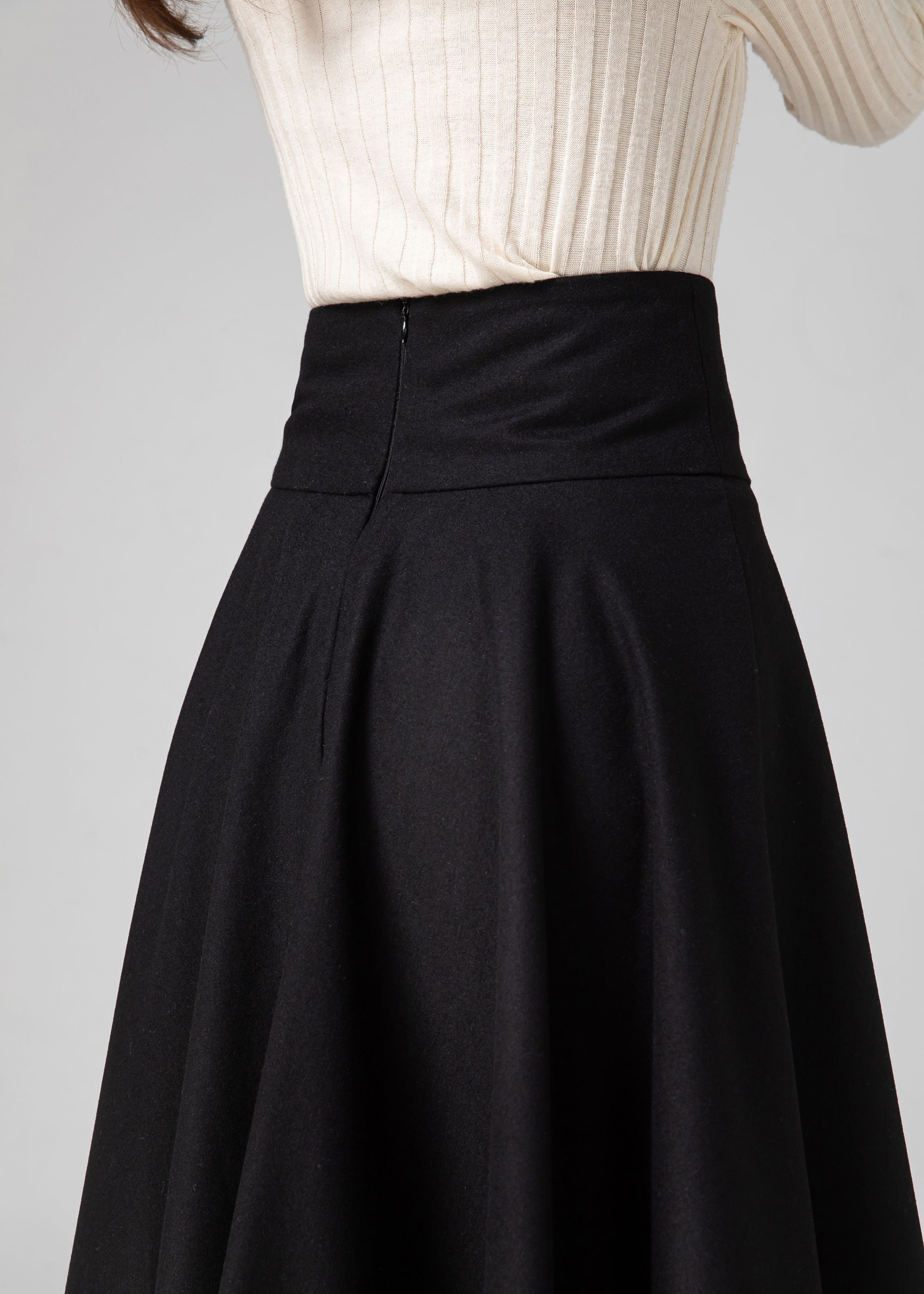 Black Wool Skirt, Midi Wool Skirt Women, Swing Skirt, Autumn Black Wool Skirt, Midi Wool Skirt Women, Swing Skirt, Autumn