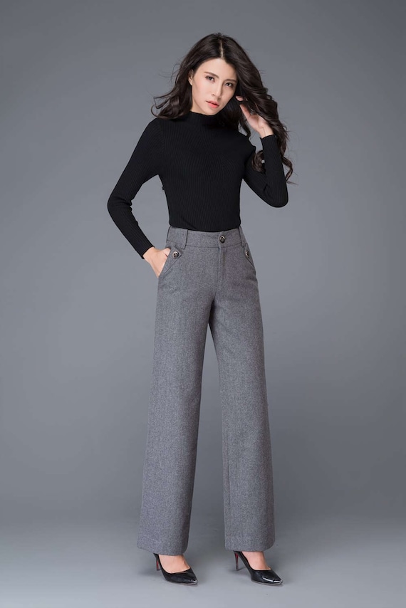 Buy Gray Wool Pants, High Waisted Pants, Maxi Pants, Wool Pants, Wide Leg  Pants, Womens Pants, Formal Pants, Work Pants, Office Pants C1000 Online in  India 