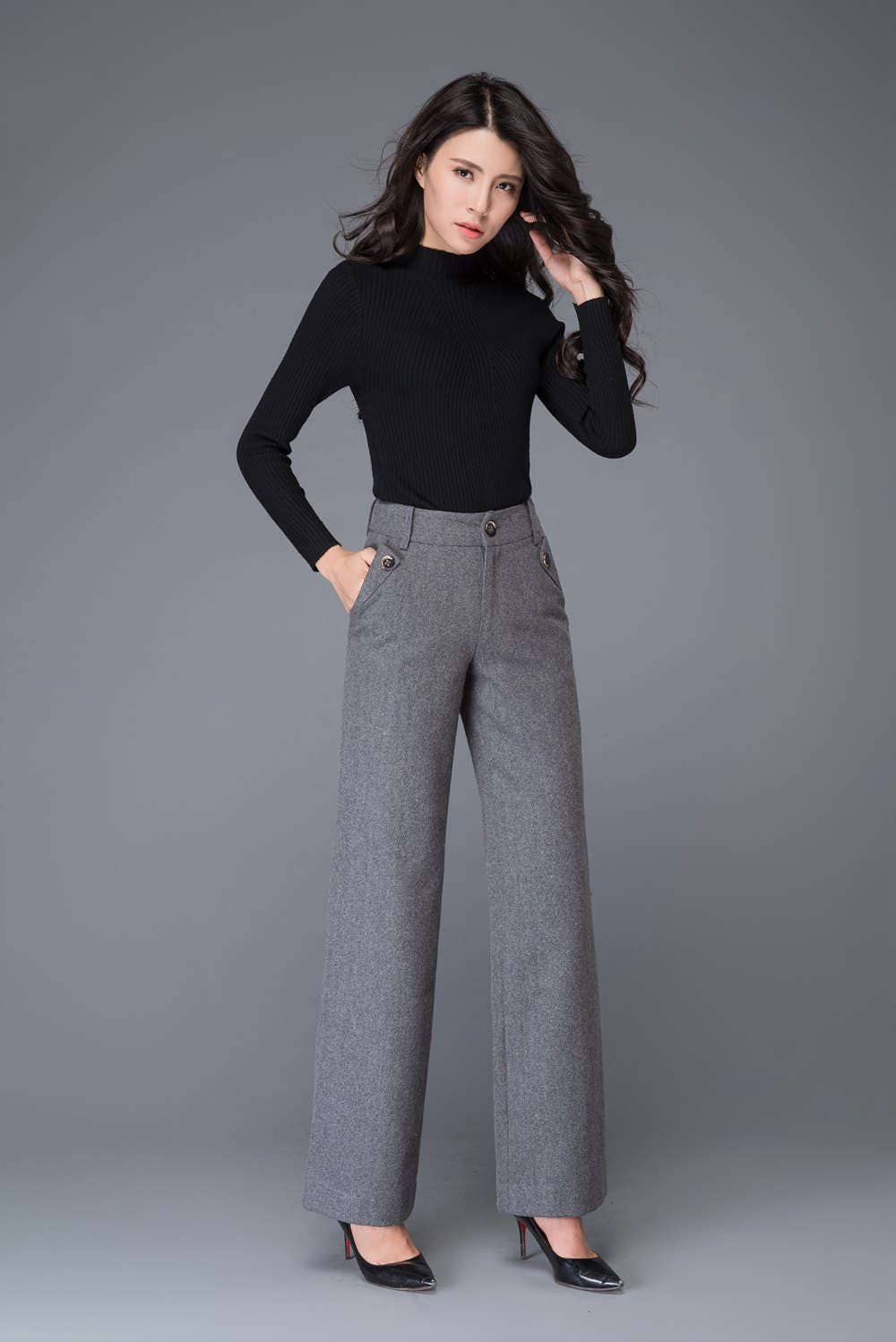 Gray Wool Pants, High Waisted Pants, Maxi Pants, Wool Pants, Wide Leg Pants,  Womens Pants, Formal Pants, Work Pants, Office Pants C1000 