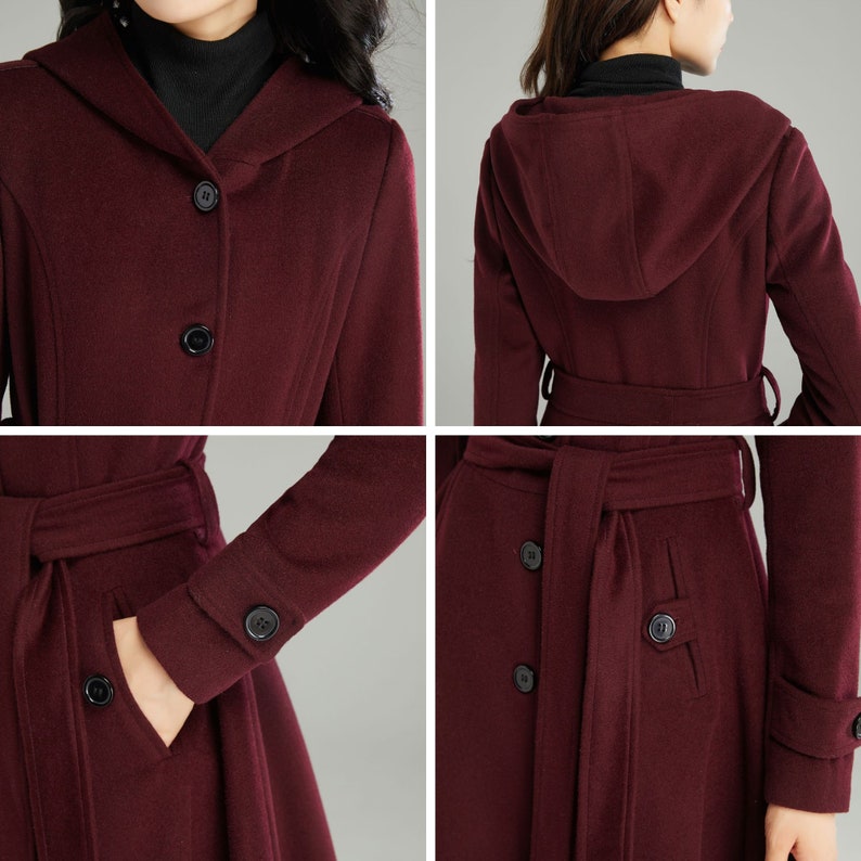 Wool Coat, Wool coat women, Hooded Wool Coat, Asymmetrical wool coat, Warm Wool Coat, Winter Coat Women, Womens Wool Coat, Ylistyle C2992 image 6